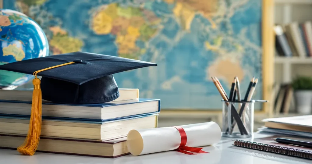 Hrvatska dodijelila 2000 stipendija studentima Hrvatima izvan zemlje Studentska kapa i diploma na knjigama kao ilustracija stipendija za Hrvate izvan Hrvatske