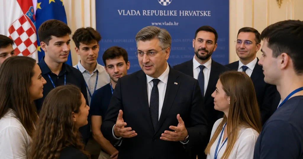 Povratak Hrvata iz dijaspore: Plenković pozvao mlade Andrej Plenković razgovara s mladim Hrvatima iz dijaspore tijekom programa Ljetna škola Domovina