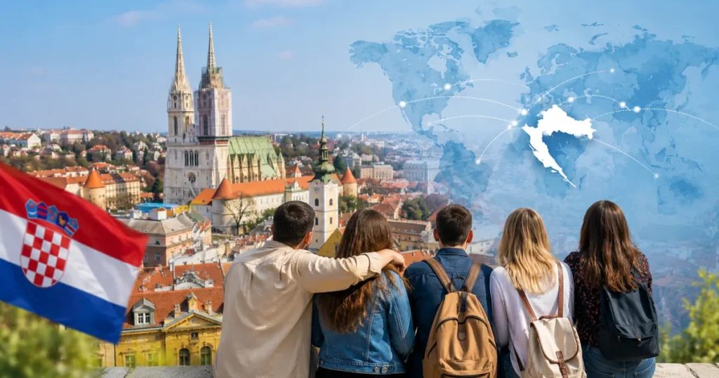 Prvi susret mladih hrvatskih povratnika krajem lipnja u Zagrebu Mladi hrvatski povratnici okupljeni uz simboličan prikaz povezanosti Hrvatske i svijetai 1200x630